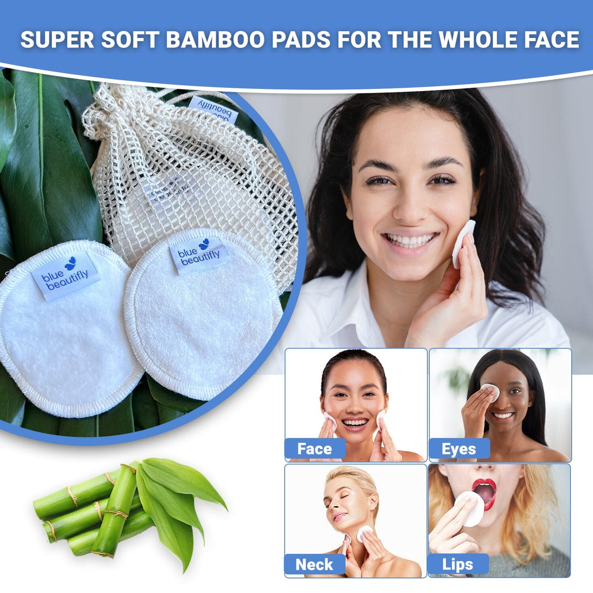 Bamboo Face Pads Reinigungstücher Blue Beautifly - Genuine Selection