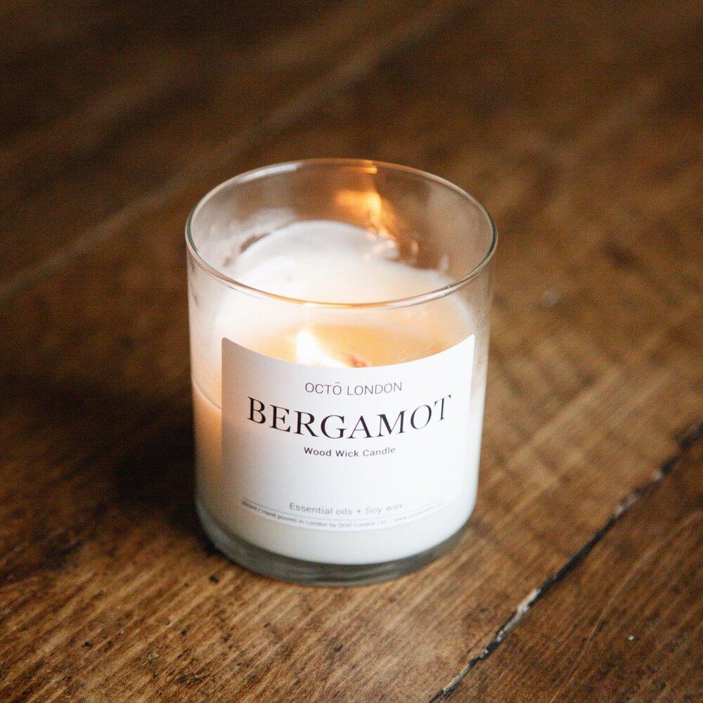Bergamot Candle Kerzen Octo London Wood Wick 300ml - Clear Jar - Genuine Selection