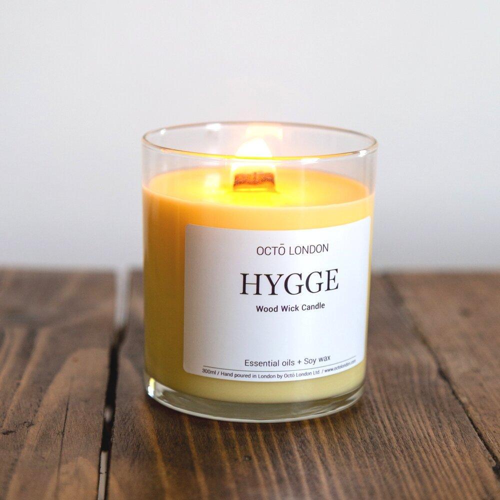 Hygge Candle Kerzen Octo London Wood Wick 300ml - Clear Jar - Genuine Selection
