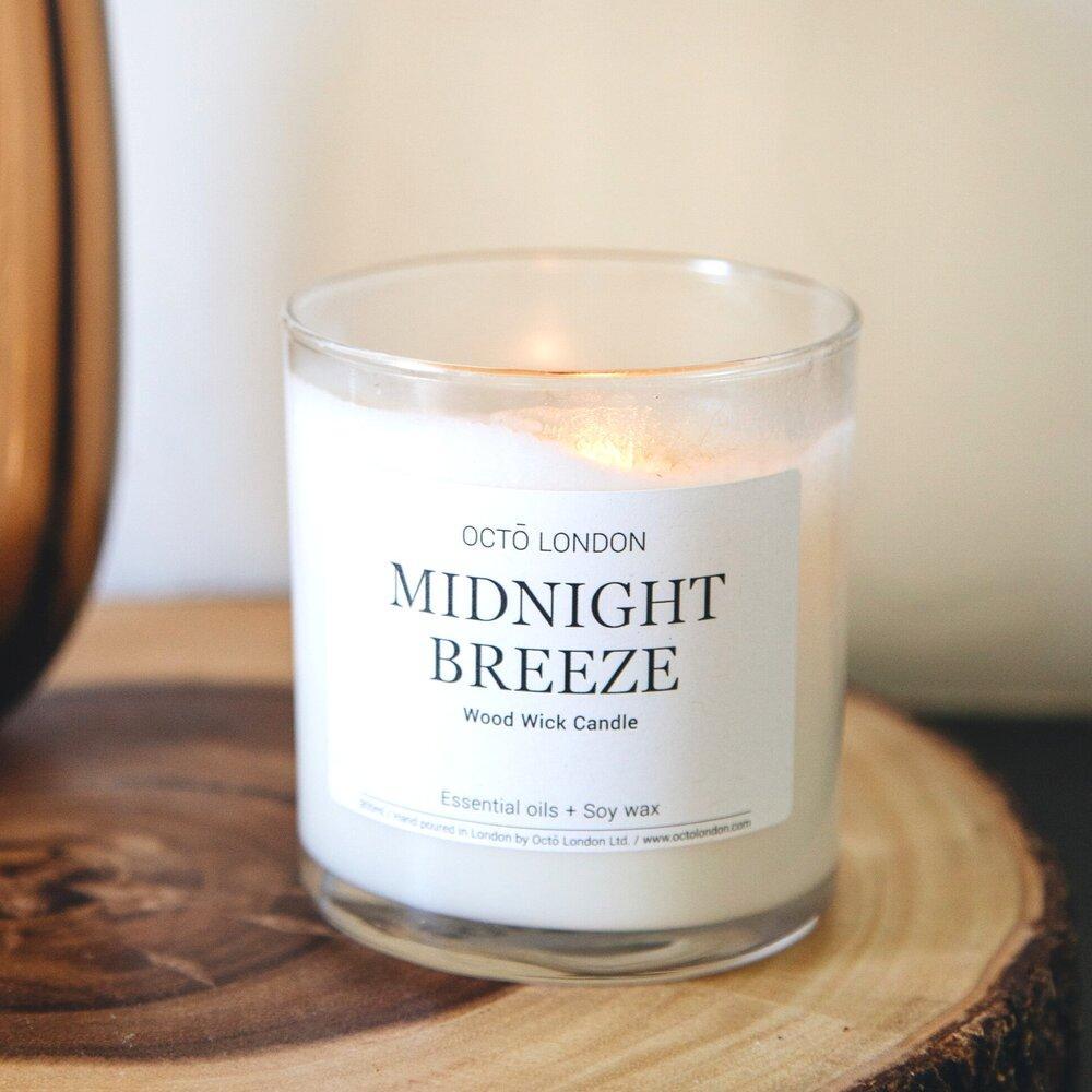 Midnight Breeze Candle Kerzen Octo London Wood Wick 300ml - Clear Jar - Genuine Selection