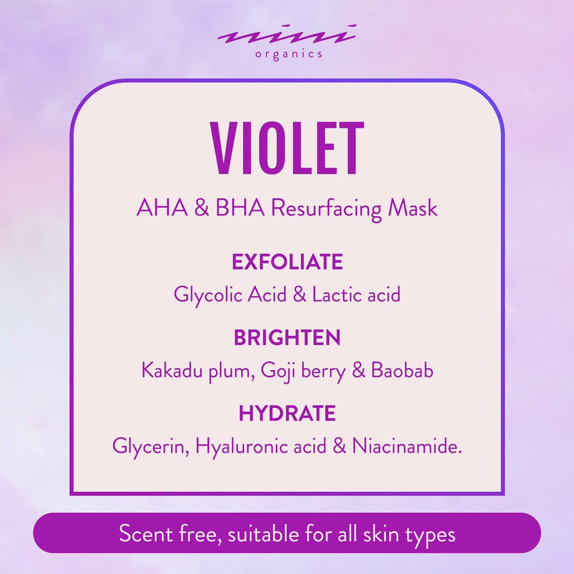 Violet AHA &amp; BHA Resurfacing Mask Gesichtsmaske NINI Organics - Genuine Selection